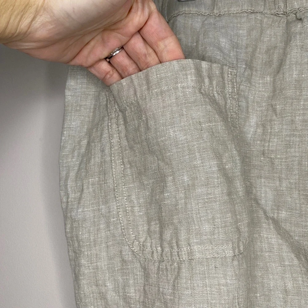 Quince 100% European Linen Pants Beige XL Elastic Waist Straight Leg Belt Loops